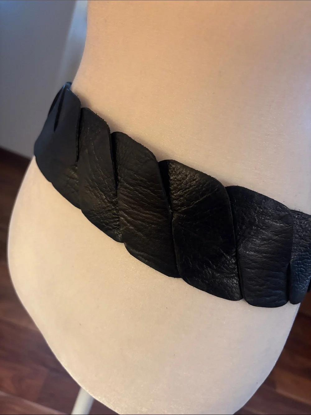 Vintage Leather Braided Waist Belt with Round Buckle - Black